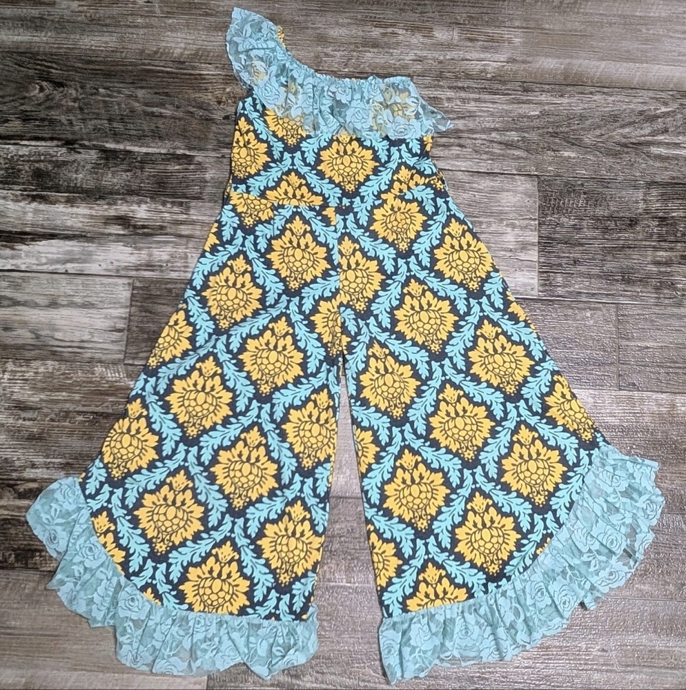 Mia Belle Girls Jumpsuit with Lace Ruffles -sz 7/8